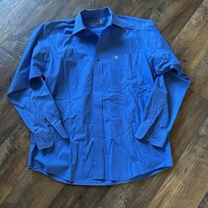 Ariat Long Sleeve Button Down Shirt Blue Pattern Western Men's‎ Size Medium EUC